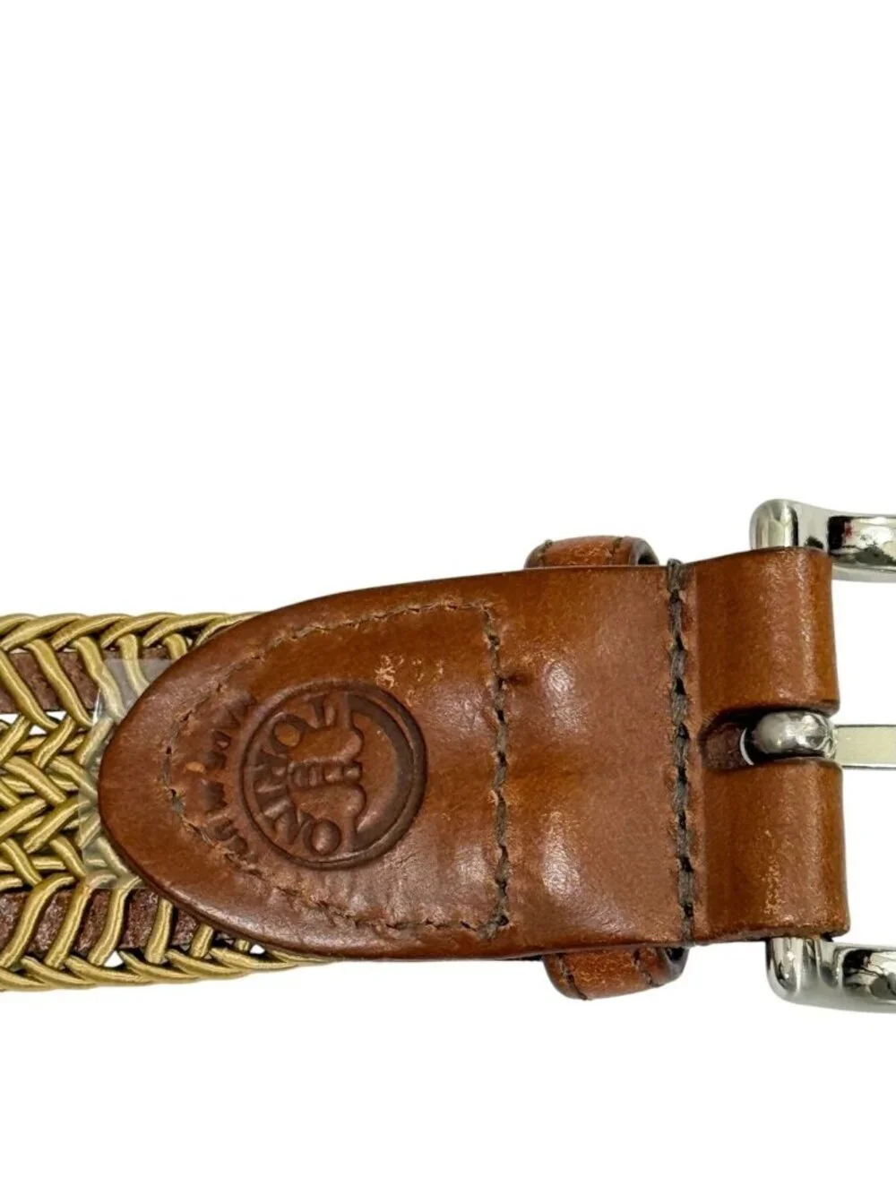 Torino Men's Belt Braided Leather Adjustable Brown Tan Silver Buckle USA Size 38